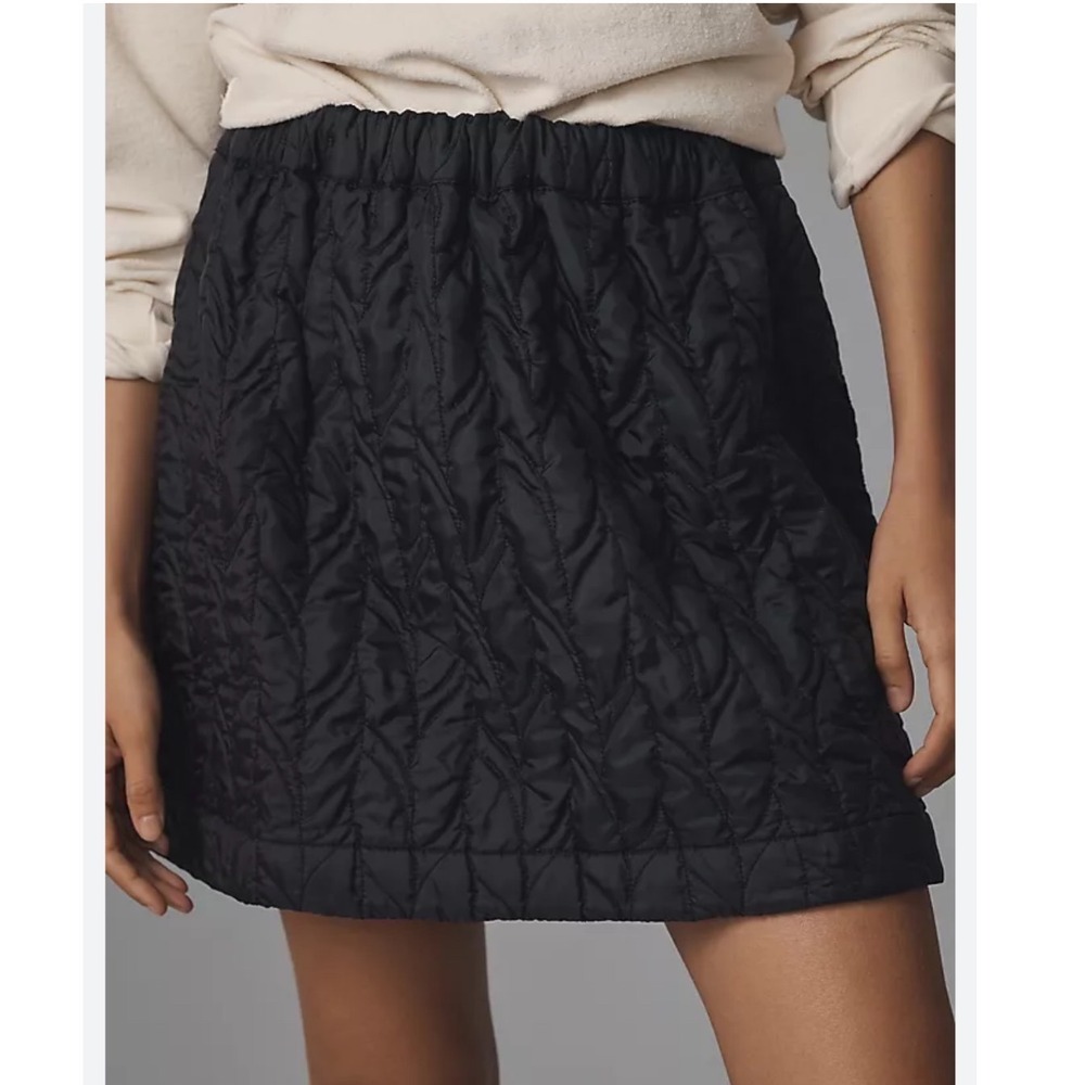 Maeve Anthropologie‎ Black Quilted Mini Skirt Elastic Waist XL